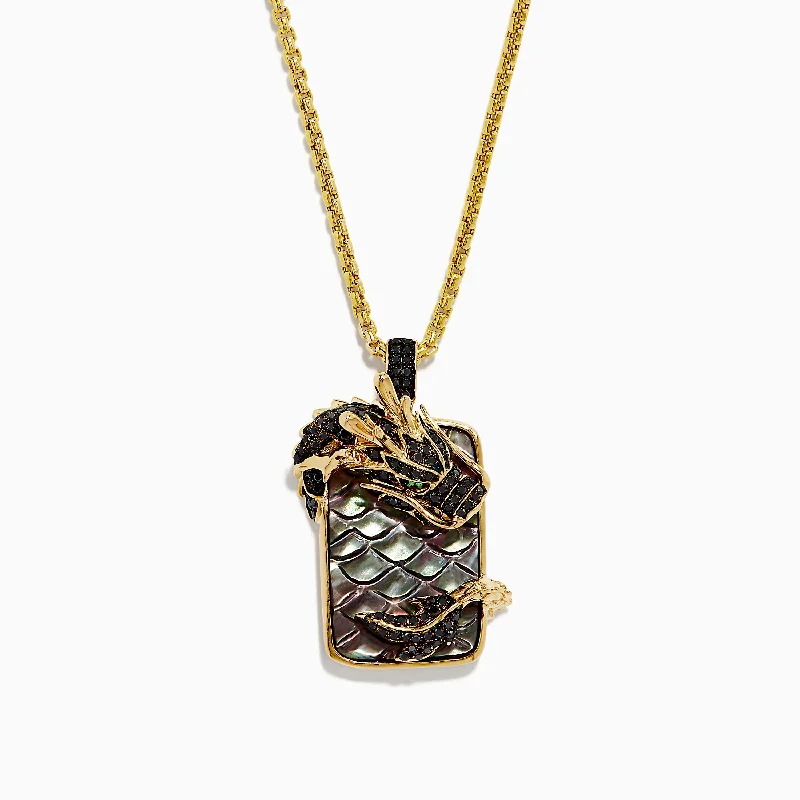 Men's Safari 14K Yellow Gold Tsavorite, Black Shell, and Black Diamond Pendant