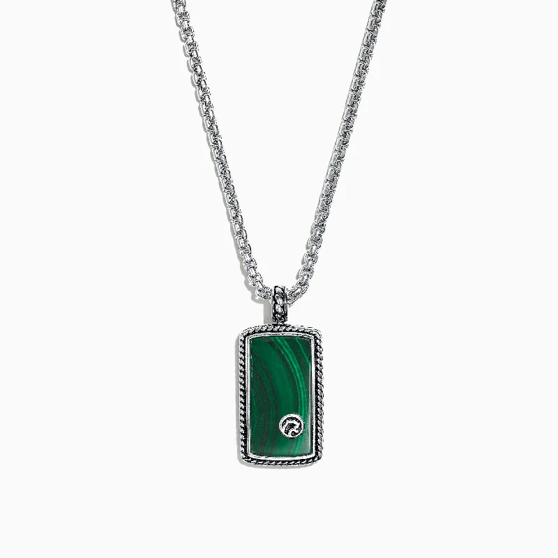 Men's Sterling Silver Malachite Dog Tag Pendant, 9.30 TCW