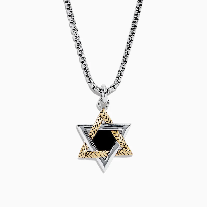 Men's Sterling Silver Onyx Star of David Pendant, 0.60 TW