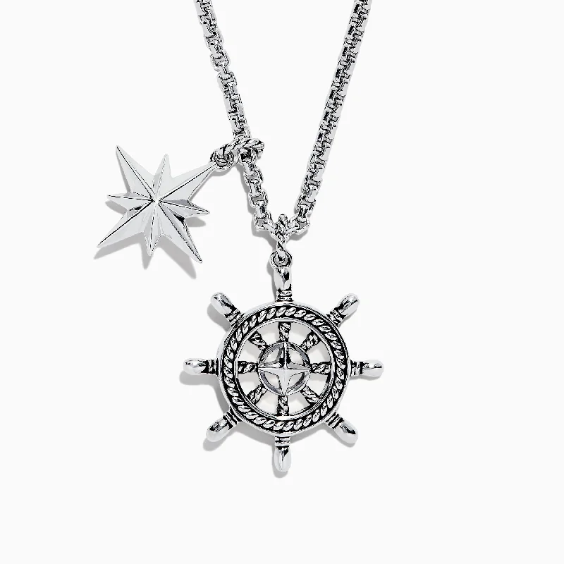 Men's Sterling Silver Ship's Wheel and Star Pendant