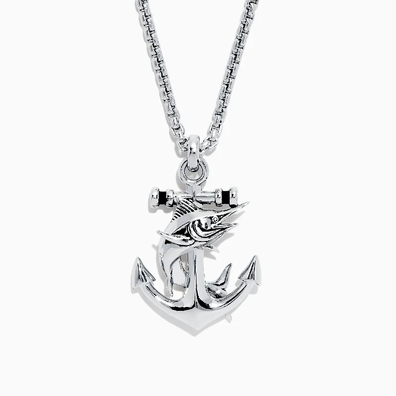 Men's Sterling Silver Swordfish and Anchor Pendant