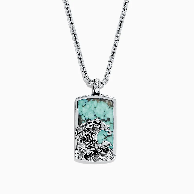 Men's Sterling Silver Turquoise Wave Pendant, 10.50 TCW