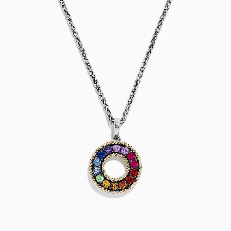 Mosaic Sterling Silver & 18K Gold Multi Sapphire Pendant, 1.15 TCW