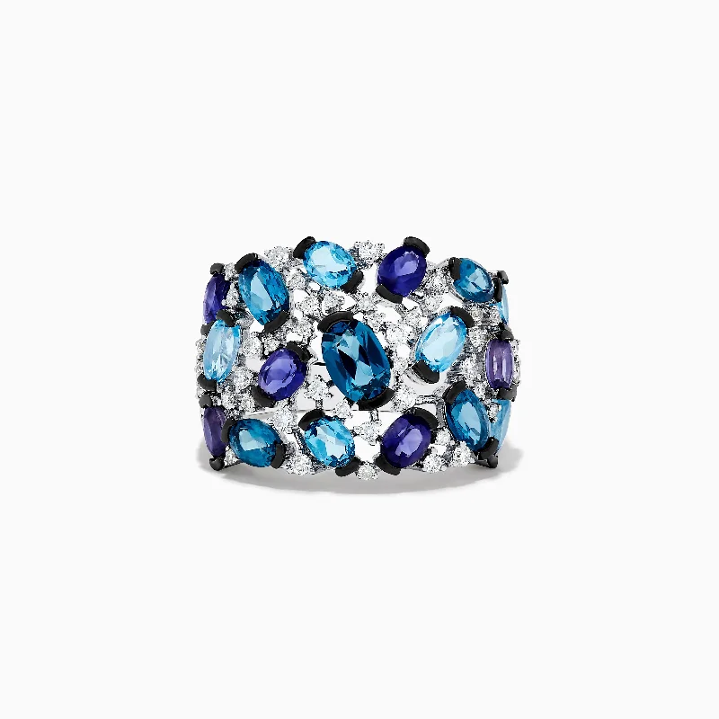 Ocean Bleu 14K White Gold Multi Color Topaz and Diamond Ring