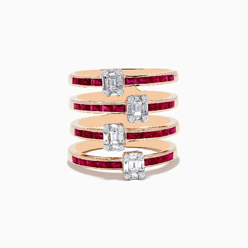 Pave Rose 14K Rose Gold Diamond and Ruby Ring