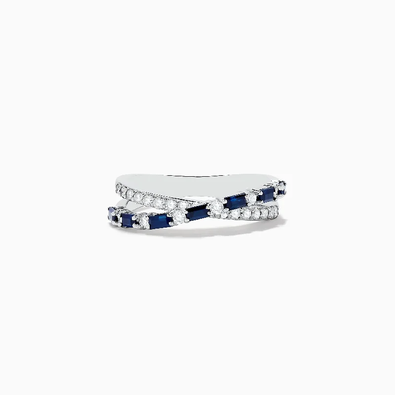 Royale Bleu 14K White Gold Blue Sapphire and Diamond Crossover Ring