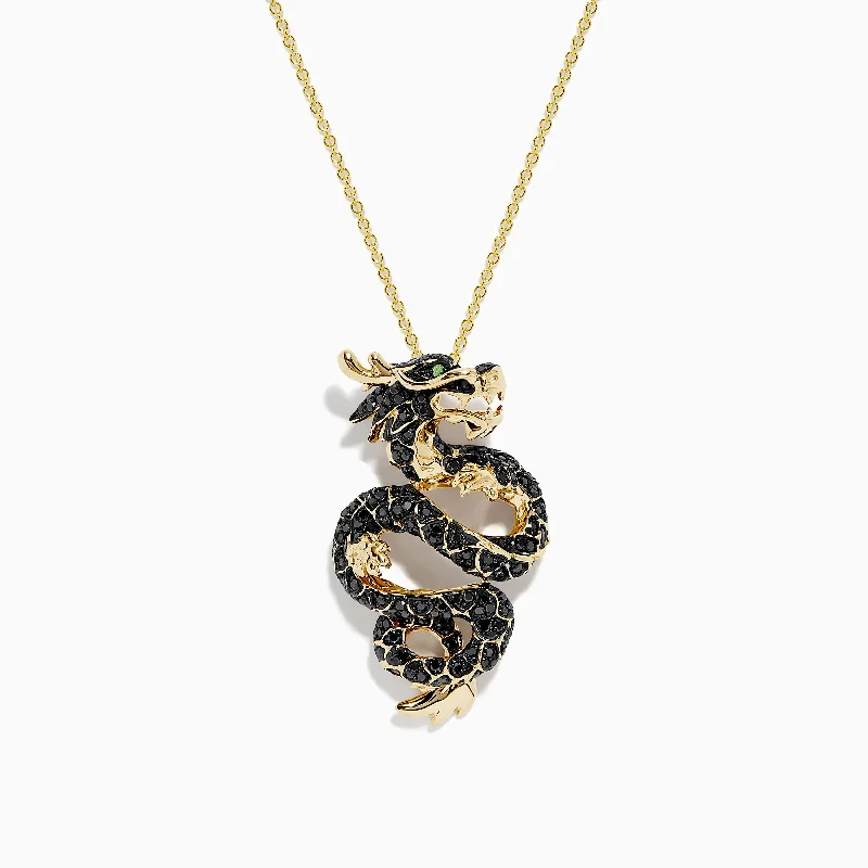 Safari 14K Yellow Gold Black and White Diamond Dragon Pendant