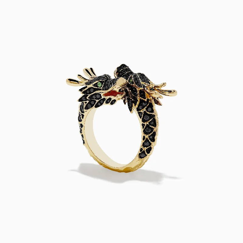 Safari 14K Yellow Gold Black Diamond Double Headed Dragon Ring