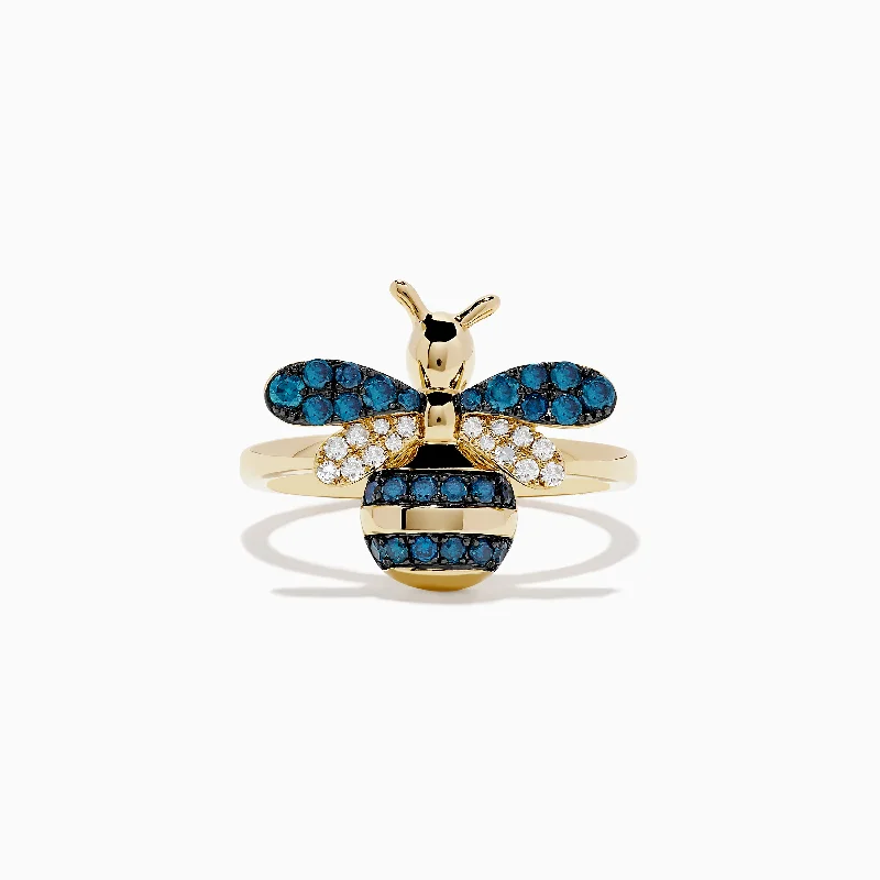 Safari 14K Yellow Gold Blue and White Diamond Bee Ring