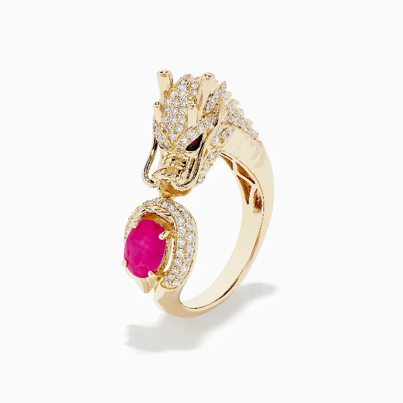 Safari 14K Yellow Gold Ruby and Diamond Dragon Ring