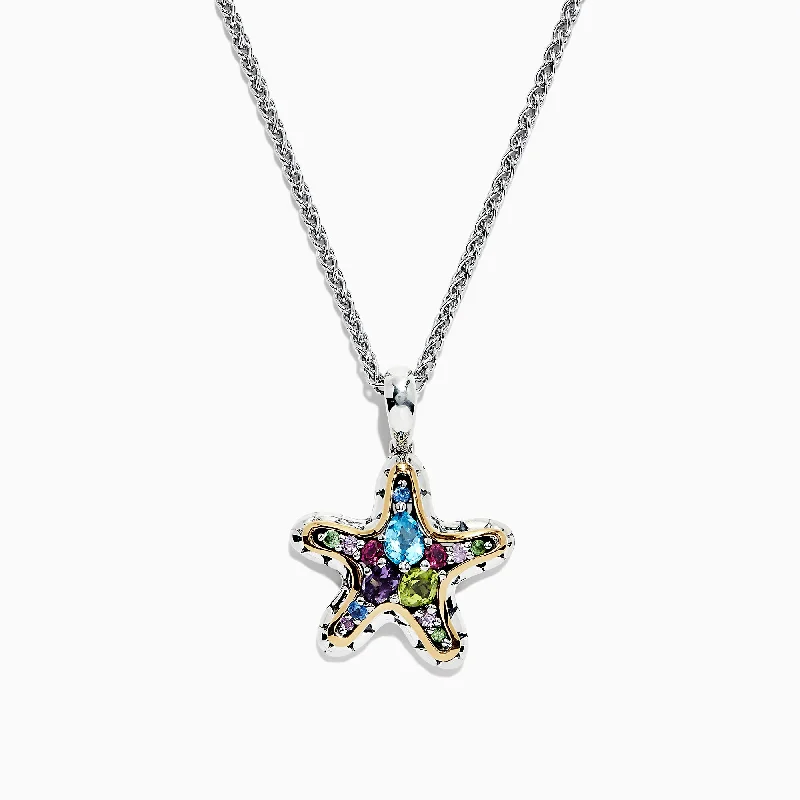 Seaside Sterling Silver & 18K Gold Multi Gemstone Starfish Pendant, 1.82 TCW