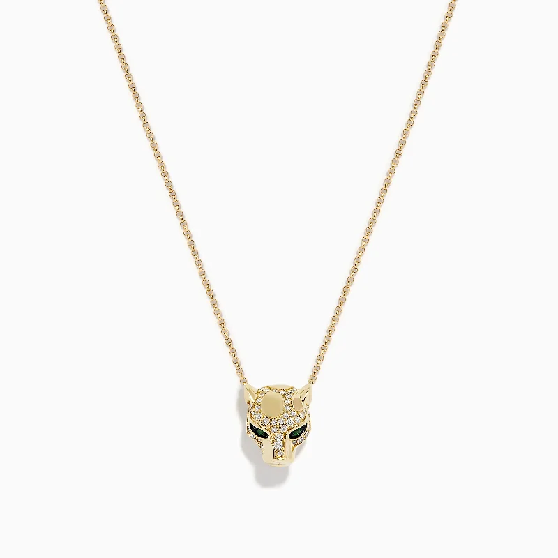 Signature 14K Gold Emerald and Diamond Panther Pendant, 0.27 TCW