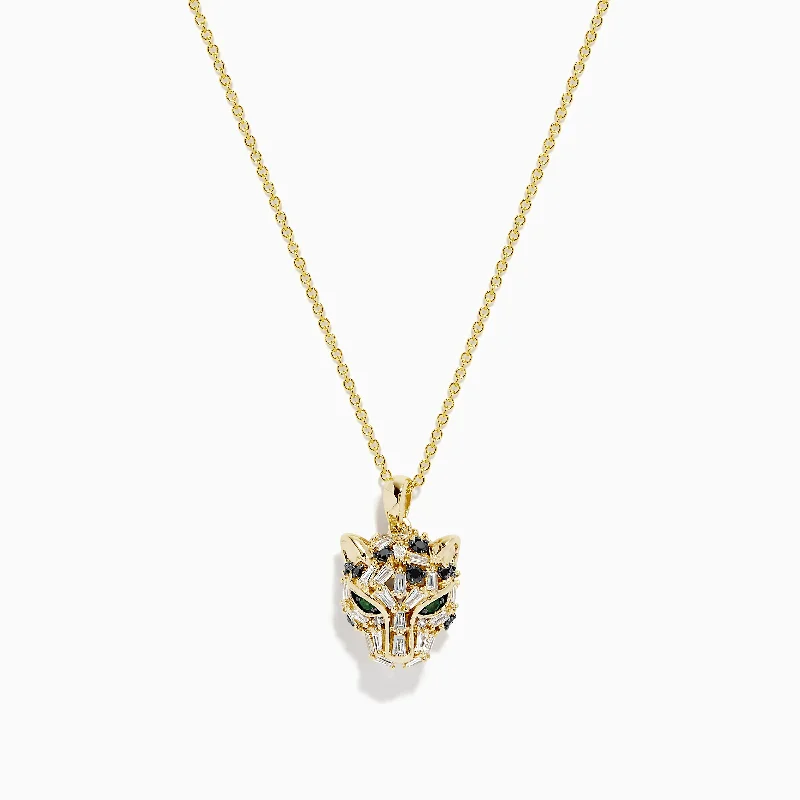 Signature 14K Yellow Gold Black and White Diamond Panther Pendant