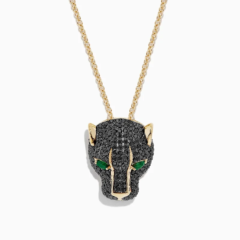 Signature 14K Yellow Gold Black Diamond & Emerald Pendant, 3.23 TCW