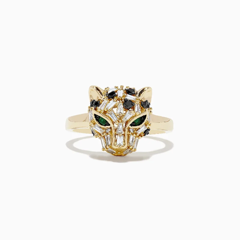 Signature 14K Yellow Gold Diamond and Emerald Panther Ring