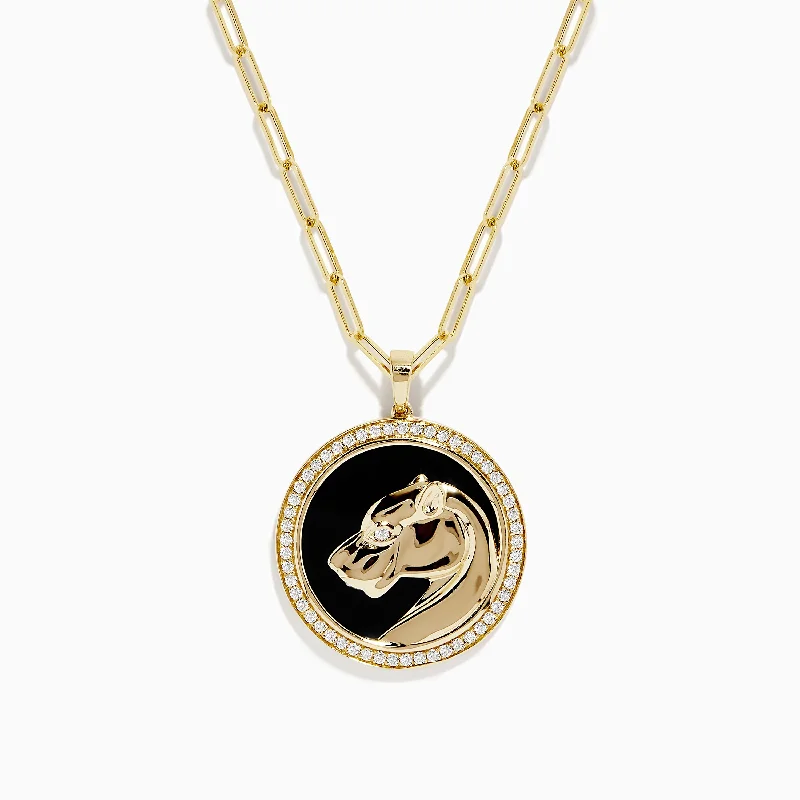 Signature 14K Yellow Gold Onyx and Diamond Panther Pendant