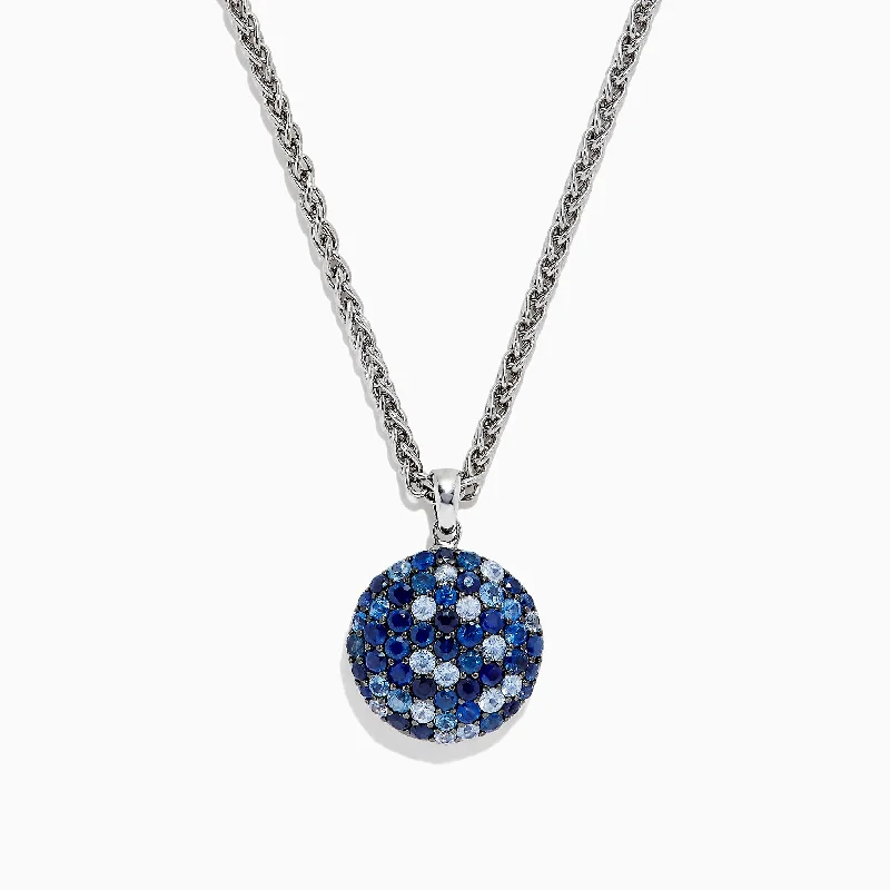 Splash Sterling Silver Blue Sapphire Circle Pendant, 3.15 TCW