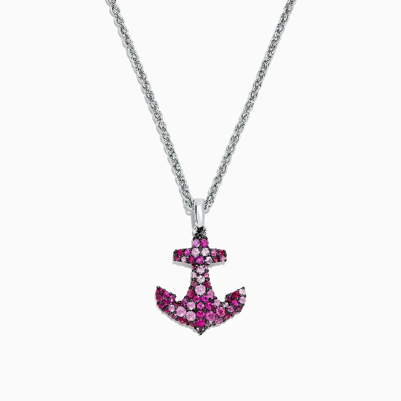 Splash Sterling Silver Pink Sapphire Anchor Pendant, 1.30 TCW