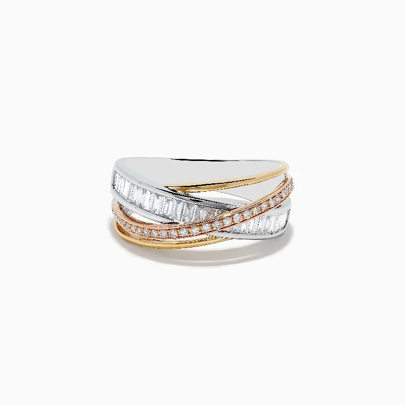 Trio 14K Three-Tone Gold Diamond Crossover Ring