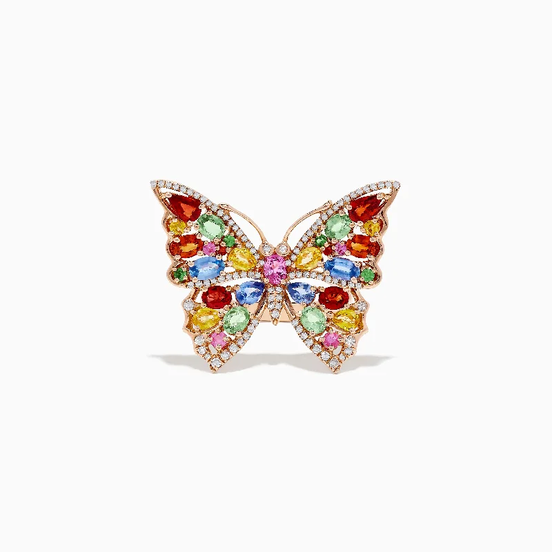 Watercolors 14K Rose Gold Multi Sapphire and Diamond Butterfly Ring