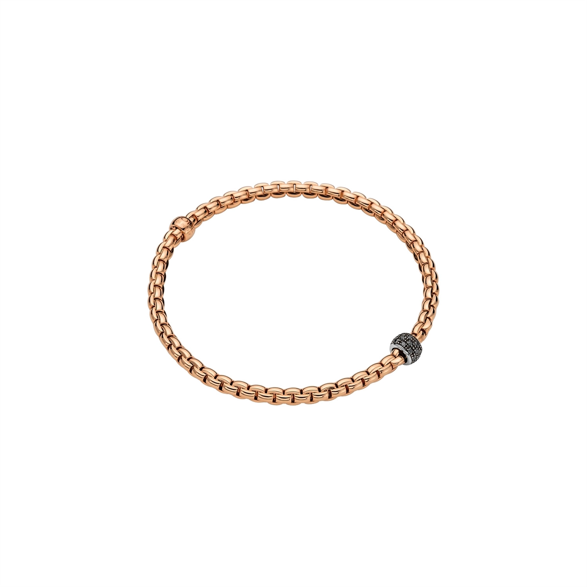 Fope 18K Rose Gold Eka Collection Bracelet with White Gold Black Diamond Rondel, Small Size