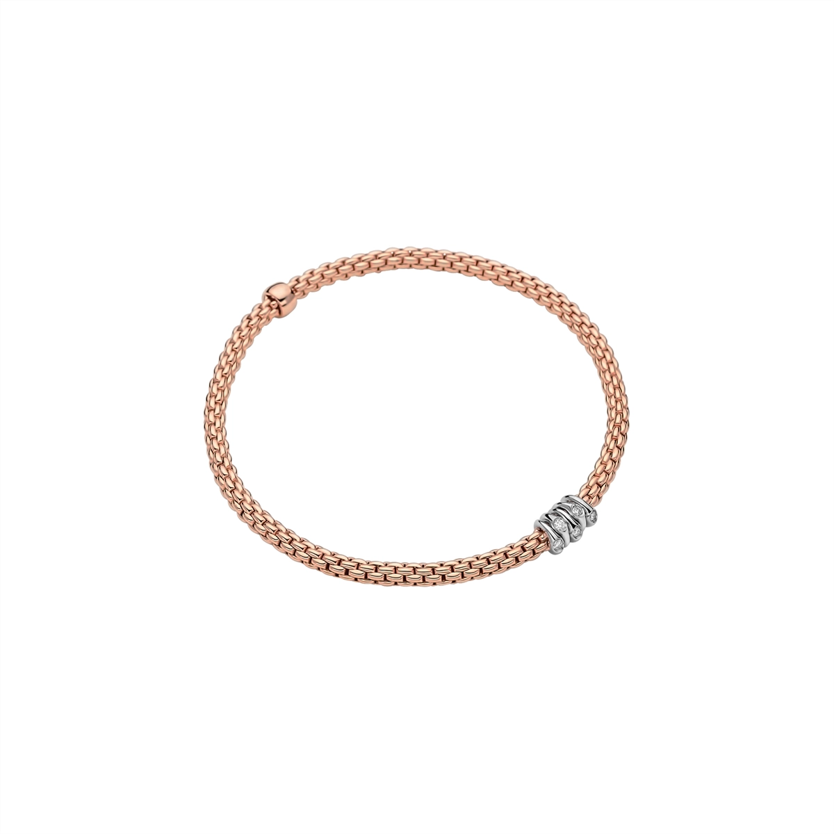 Fope 18K Rose Gold Prima Collection Bracelet with White Gold Diamond Rondels, Large Size