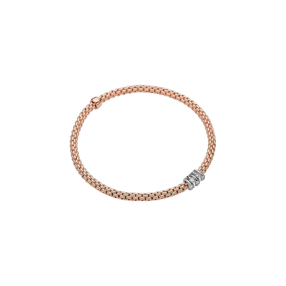 Fope 18K Rose Gold Prima Collection Bracelet with White Gold Diamond Section, X-Small Size