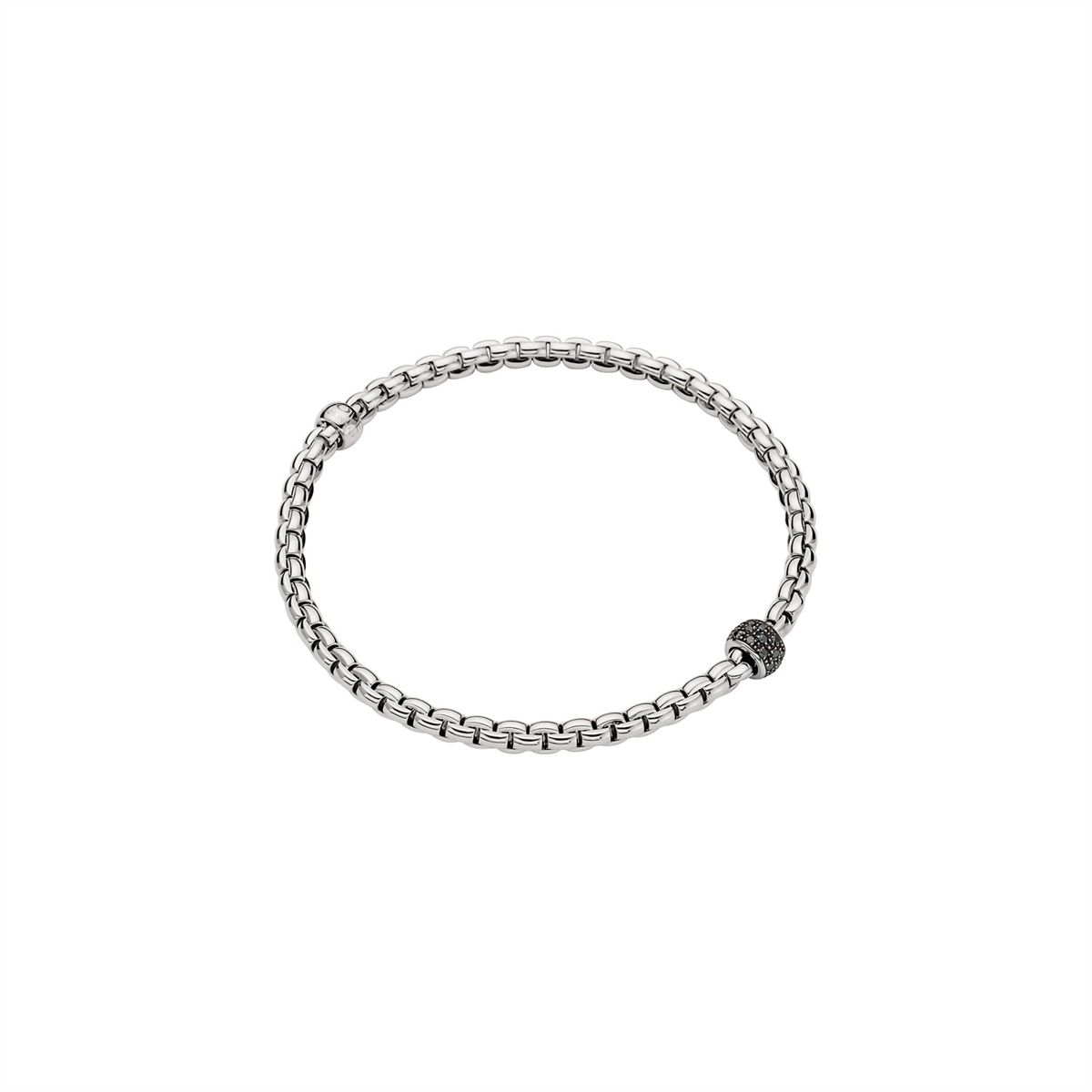 Fope 18K White Gold Eka Collection Bracelet with Black Diamond Rondel, Large Size