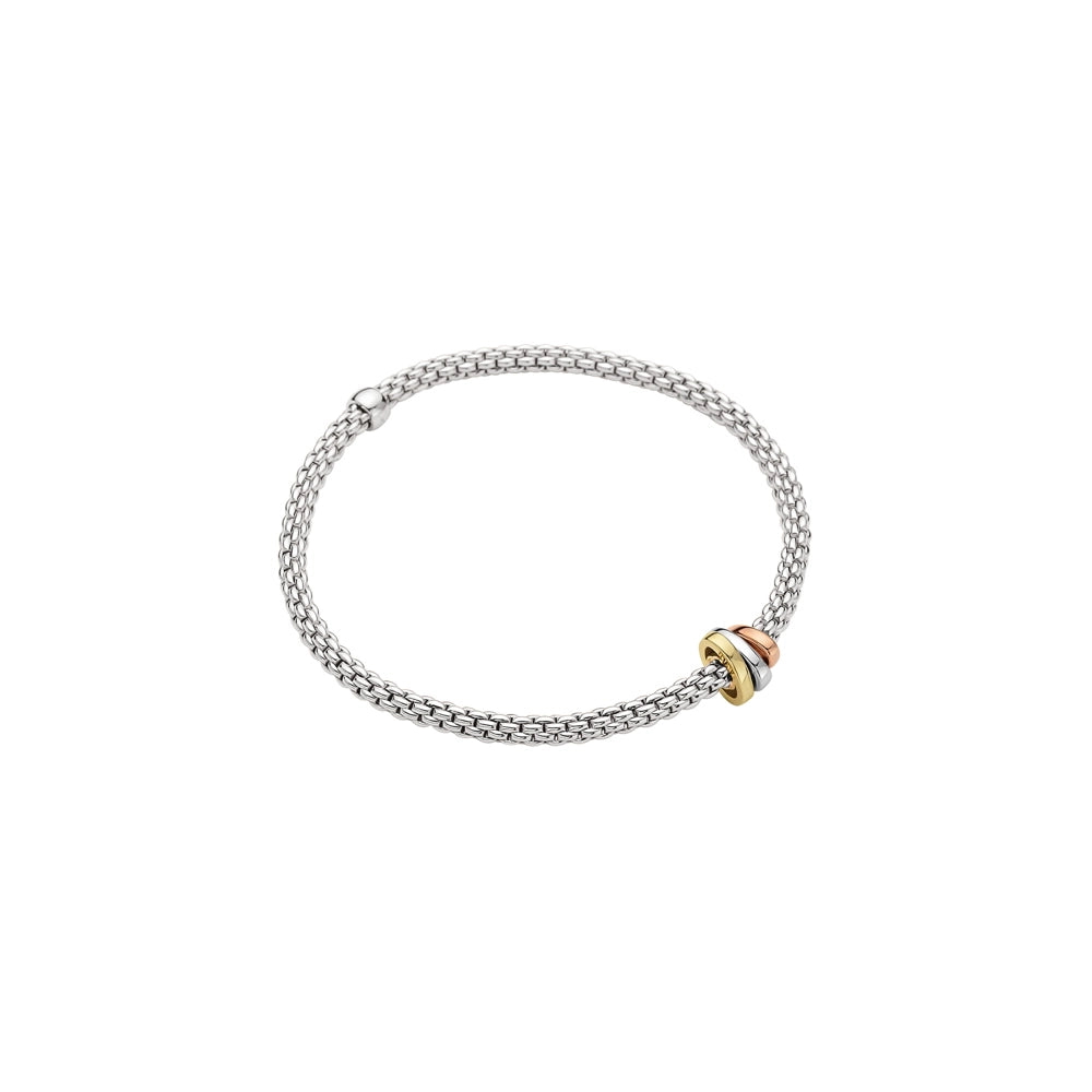 Fope 18K White Gold Prima Collection Bracelet with Yellow, Rose & White Gold Rondels, Extra Small Size