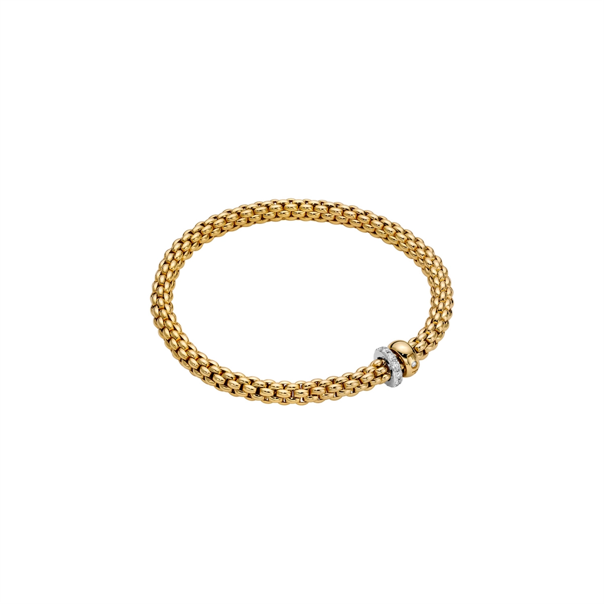 Fope 18K Yellow and White Gold Solo Collection Bracelet with Diamond and Gold Rondel, Medium Size