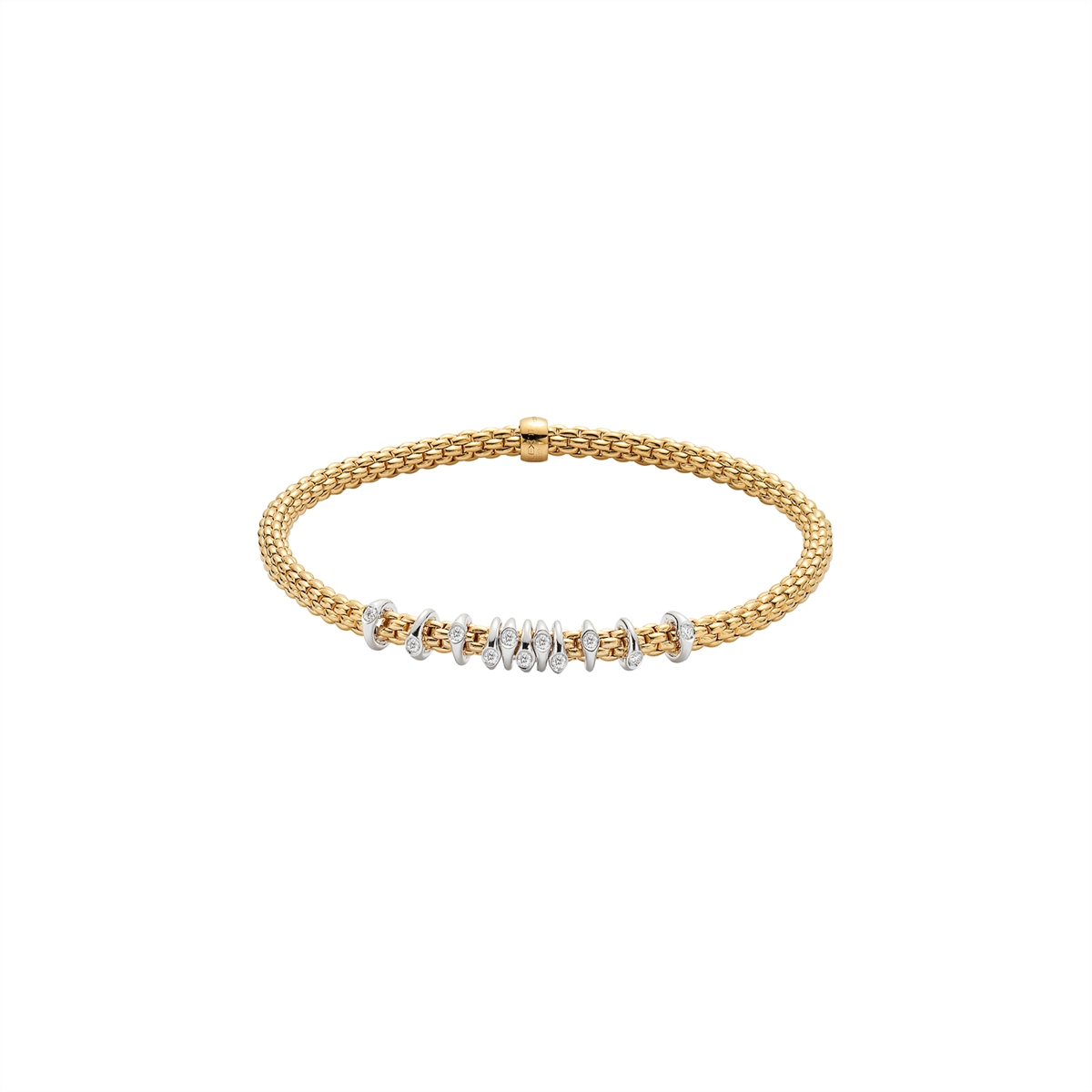 FOPE 18K Yellow Prima Collection Bracelet with White Gold Rondel and Diamonds