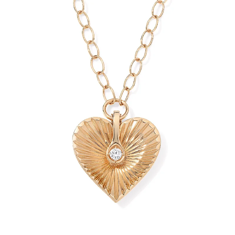 Gold and Diamond Fluted Jumbo Heart Pendant