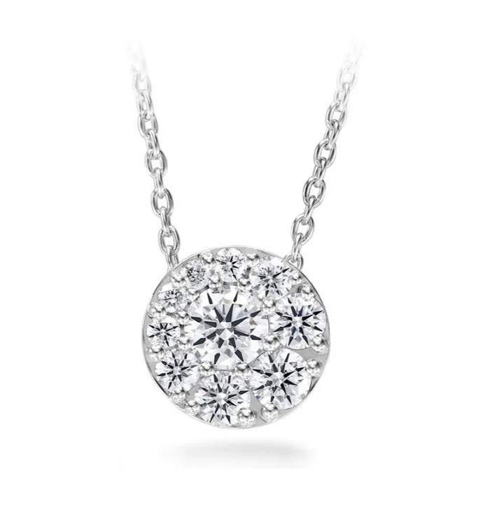 Hearts On Fire 18K White Gold Tessa Round Shape Diamond Cluster Pendant with a Cable Link Chain (.76ctw)