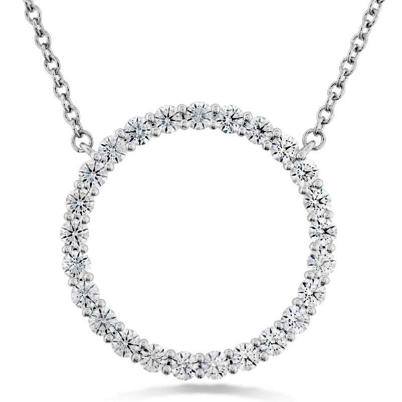 Hearts On Fire Signature Circle 18K White Gold Round Shape Diamond Circle Pendant Large (0.65ctw)