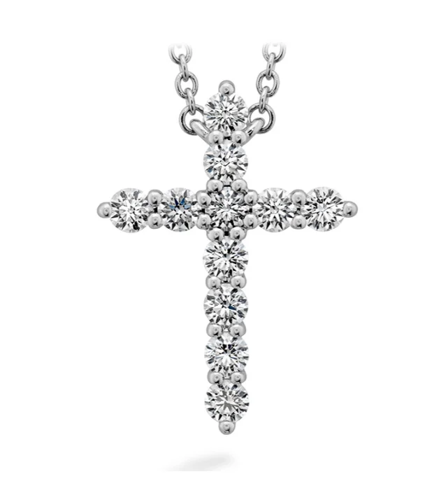 Hearts On Fire Signature Cross 18K White Gold Round Shape Diamonds Cross Large Pendant  (.50ctw)