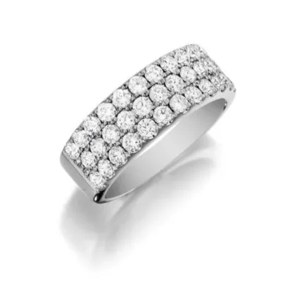 Henri Daussi 3 Row Diamond Ring in 14K White Gold (1.64ctw)