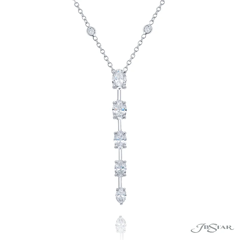 JB Star 950 White Platinum Oval Shape Diamonds and Diamonds Drop Pendant with a Platinum Cable Link Chain (2.28ctw)