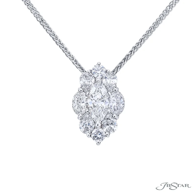 JB Star Platinum Multi Shaped Diamond Cluster Pendant with a Platinum Wheat Necklace (2.25ctw)