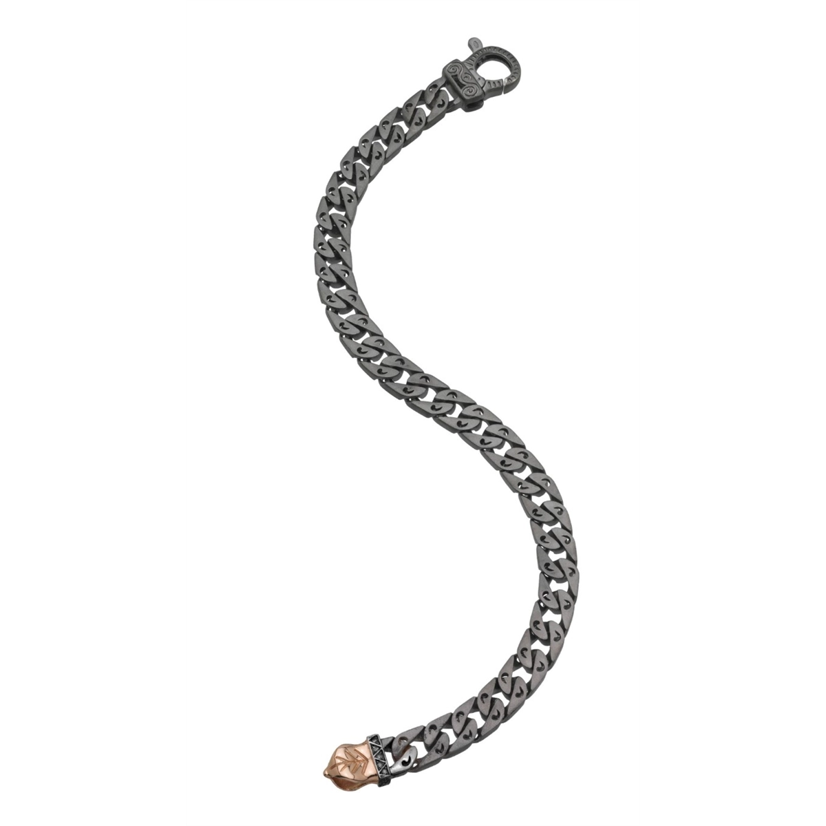 Marco Dal Maso Flaming Tongue Link Bracelet in Recycled Oxidized Sterling Silver and 18K Rose Gold Vermeil with Black Diamonds