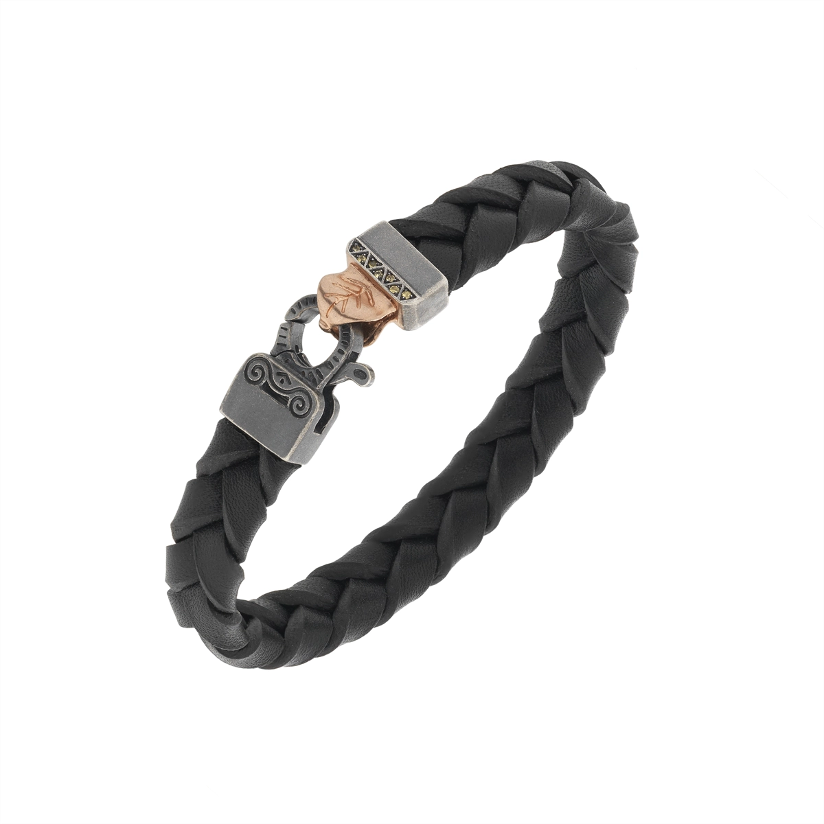 Marco Dal Maso Lash Wide 18K Rose Gold Plated and Black Leather Bracelet with Yellow Sapphires