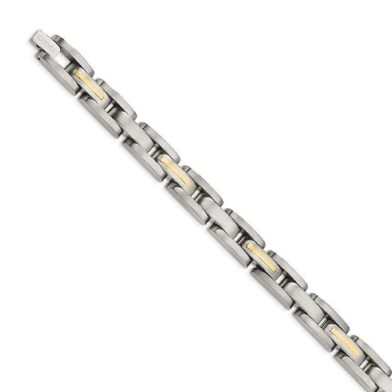 Men's Brushed Titanium with 14k Yellow Gold Inlay 10mm Bracelet, 8.5"