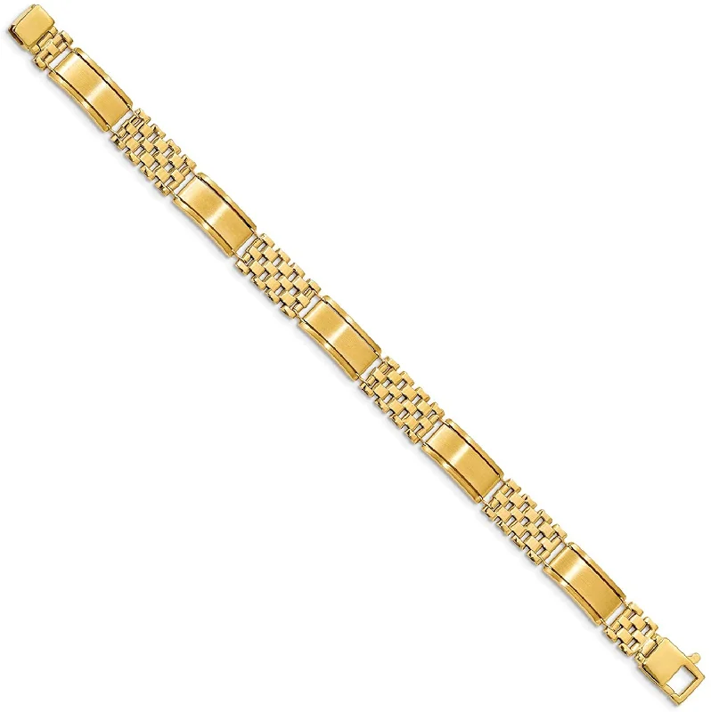 Men's Italian 14k Yellow Gold 9.5mm Bar and Panther Link Bracelet 8.5 Inches