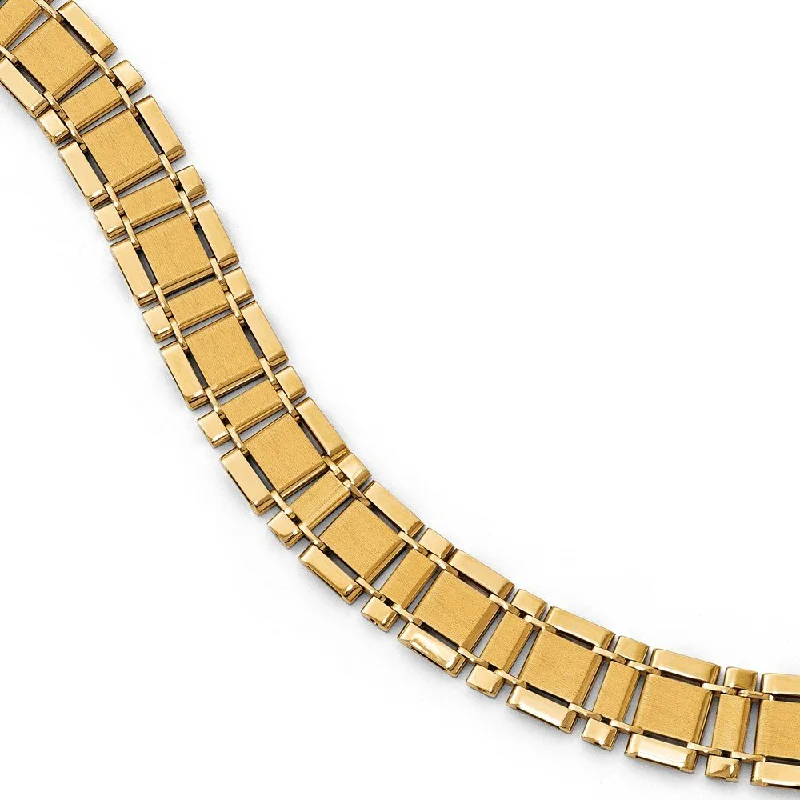 Men's Polished and Brushed 14k Yellow Gold Link Bracelet, 8"