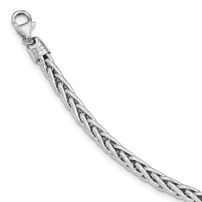 Men's Rhodium-Plated 14k White Gold 12mm Wheat Chain Bracelet, 8.25"