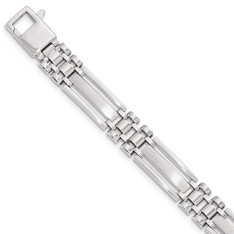 Men's Rhodium-Plated Brushed 14k White Gold Hollow Link Bracelet, 8.5"