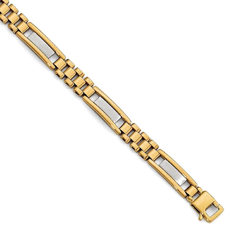 Men's Two-Tone 14k Yellow and White Gold Link Bracelet, 8.25"