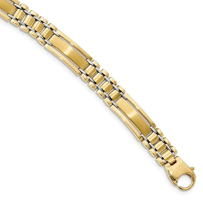 Men's Two Tone Polished and Satin 14k Yellow Gold 8.8mm Link Bracelet, 8.5"