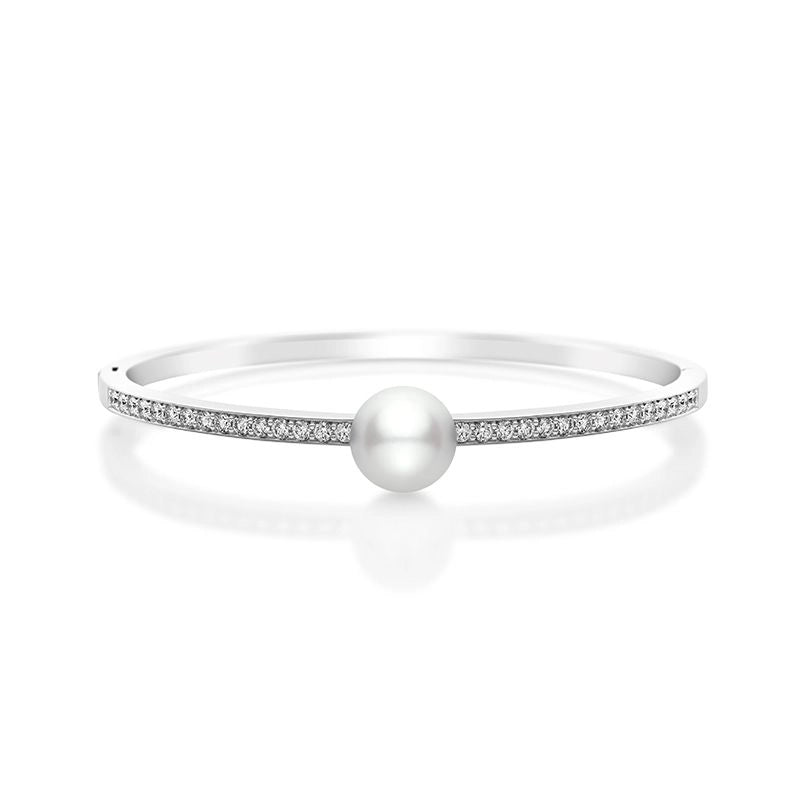 Mikimoto 18K White Gold Cultured White South Sea Pearl and Diamond Bracelet