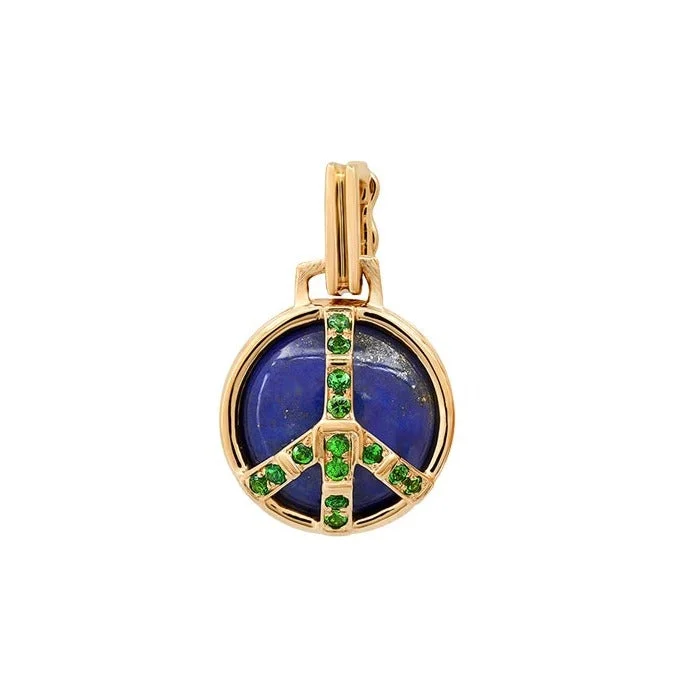 Mini Peace Pendant in Blue Lapis and Green Tsavorites