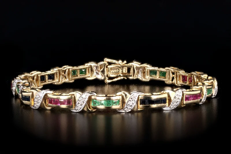 Modern 14K Yellow Gold Multi Gemstone & Diamond Bracelet